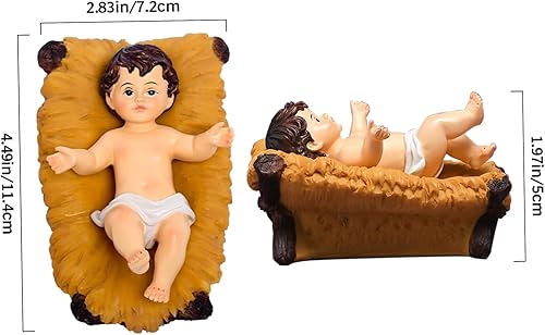 Miniatura 2 de Nativity Baby Jesus Figurine - Juego de belén de resina para Navidad, estatua pintada de Jesús en un pesebre para decoración navideña del hogar