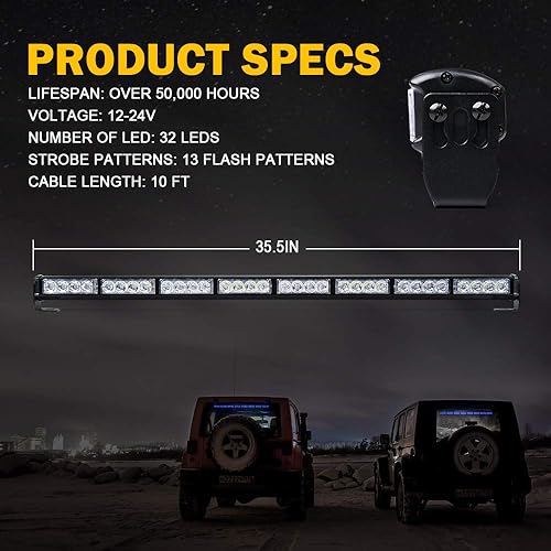 Miniatura 7 de Xprite Barra de luz estroboscópica LED de emergencia de 35.5 pulgadas, barra de luz estroboscópica de advertencia de peligro de seguridad para