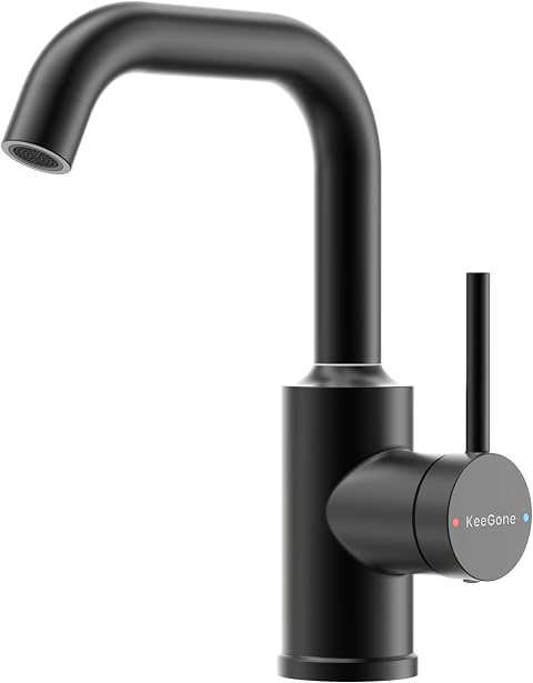 Wasserhahn Bad Hoch, Waschbeckenarmatur Keramikkartusche, Schwarz | 360° drehbare Waschtischarmatur Hoch mit Warm/Kaltwasser Mischbatterie Einfache Montage für Badezimmer/Gäste-WC