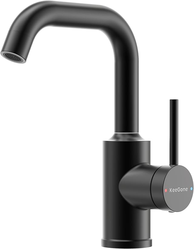 Wasserhahn Bad Hoch, Waschbeckenarmatur Keramikkartusche, Schwarz | 360° drehbare Waschtischarmatur Hoch mit Warm/Kaltwasser Mischbatterie Einfache Montage für Badezimmer/Gäste-WC