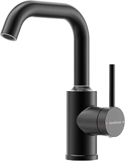 Grifo de Baño Giratorio 360°, Mezclador Monomando de Baño Alto, Acero Inoxidable con Mezclador de Agua Fría y Caliente, Aireador Extraíble, Acabado Negro