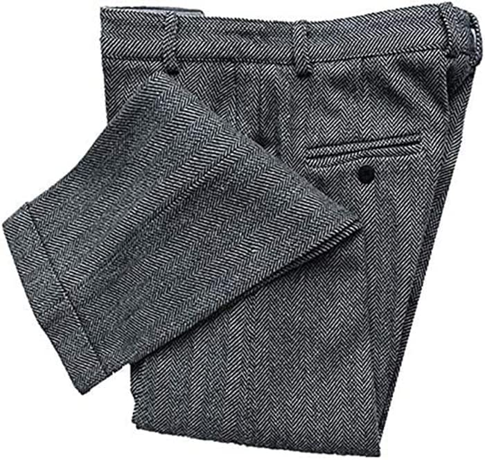Mens Vintage Tweed Dress Pants Herringbone Pattern Trousers Regular Fit Business Suit Pants2