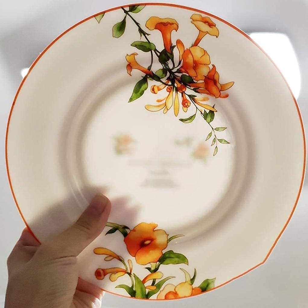 Elegante Speiseteller, Geschirr, Teller, Schüssel-Set, Keramik-Geschirr-Set mit 6 Teilen, Blumenmuster, Teller, Schüssel, Kaffeetasse und Untertasse, Service für 1