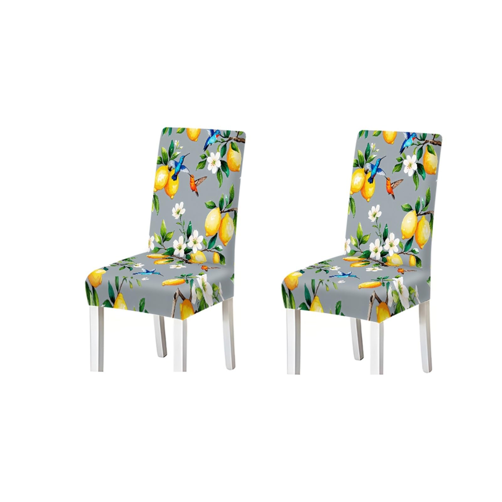 FZJKGH Watercolor Lemon Hummingbird Pattern Print Dining Chair Covers Set Of 2/4/6, Stretch Slipcovers For Kitchen Dining Room Removable Stretch Slipcovers for Dining Chairs(2PCS Chair cover)
