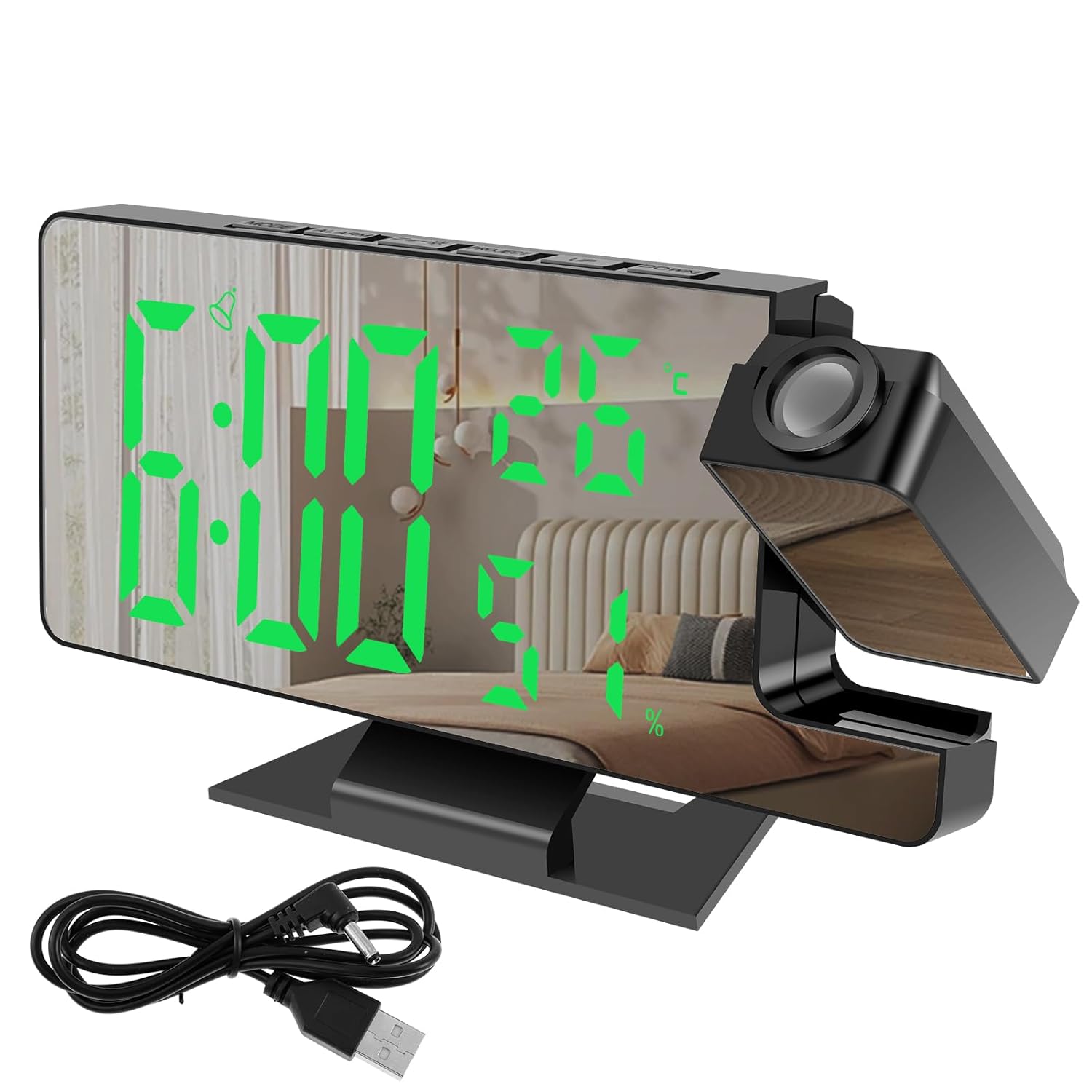 Projection Alarm Clock Digital Clock with 180 Rotatable Projector 4 Level Dimmable Mirror Projection Clock Large Display Digital
