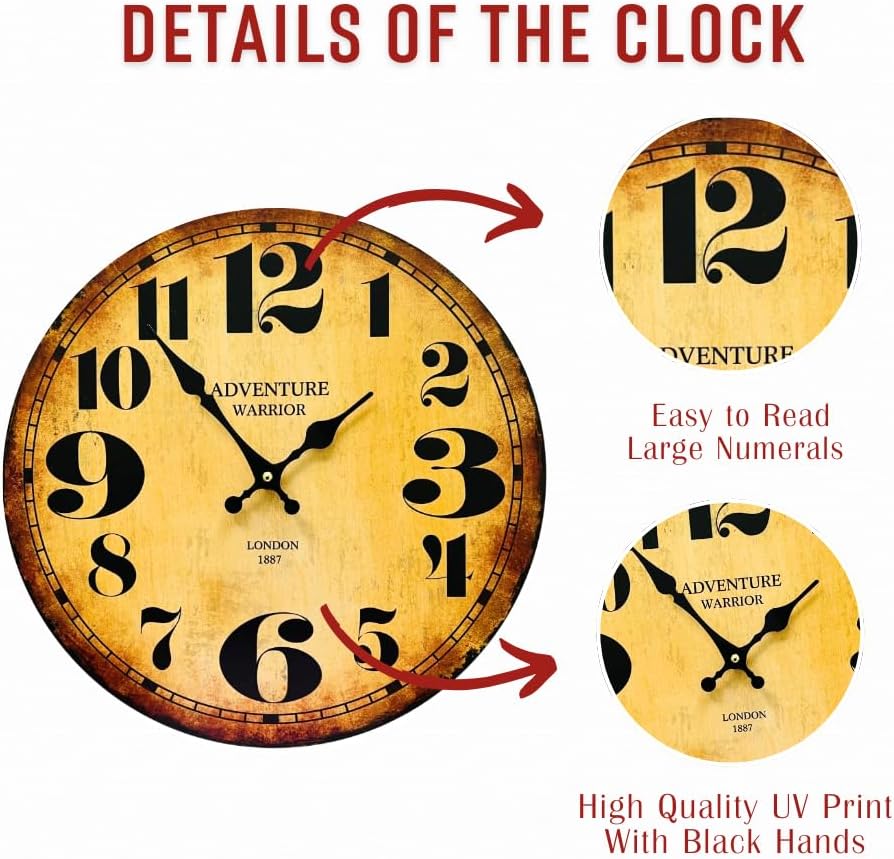 13-Inch Round Sepia Toned Wall Clock Day Gift for Him, Rustic Decorative Clock for Kitchen, Living Room, Cafe & Home Decor | Great Gift for Birthday, Holidays & Special Occasions