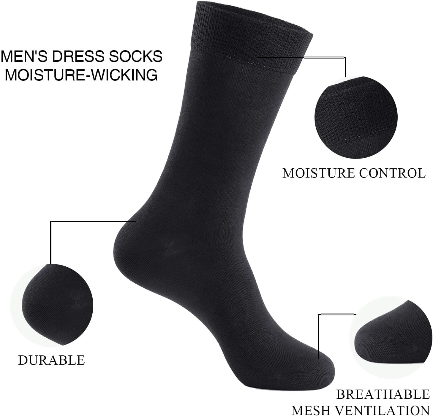 J-BOX Men's Cotton Dress Socks, Athletic Crew Socks for Men, Classic Plain Colors, 3-6-8 Pairs