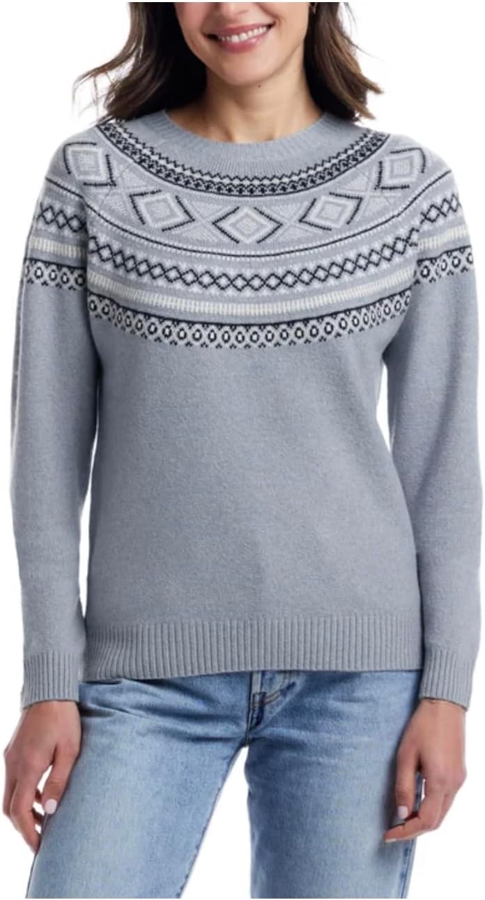 Weatherproof Vintage Women's Long Sleeve Fairisle Sweater (US, Alpha, Large, Regular, Regular, Blue)