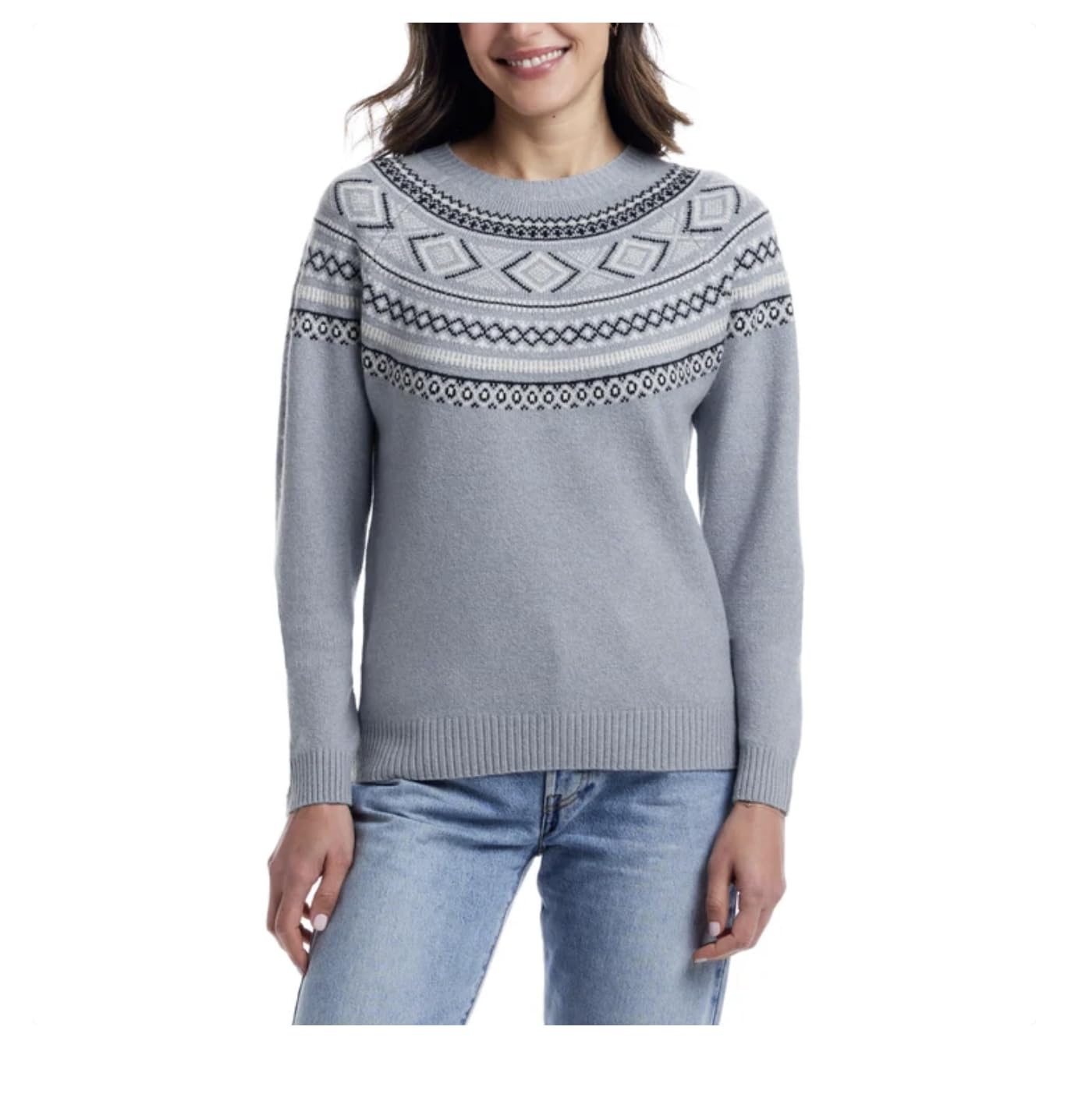 Weatherproof Vintage Womens Long Sleeve Fairisle Sweater US Alpha Large Regular Regular Blue