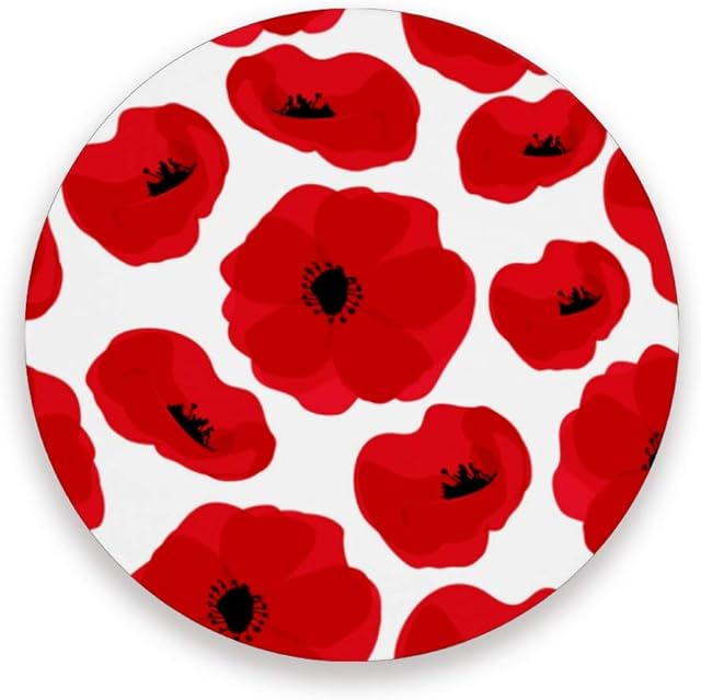 Moyyo Red Poppies Flowers Coasters Glass Drink Coasters and Placemats Round Ceramic and Wooden Insulation Mats and Coasters for Drinks Coffee Cup Mug