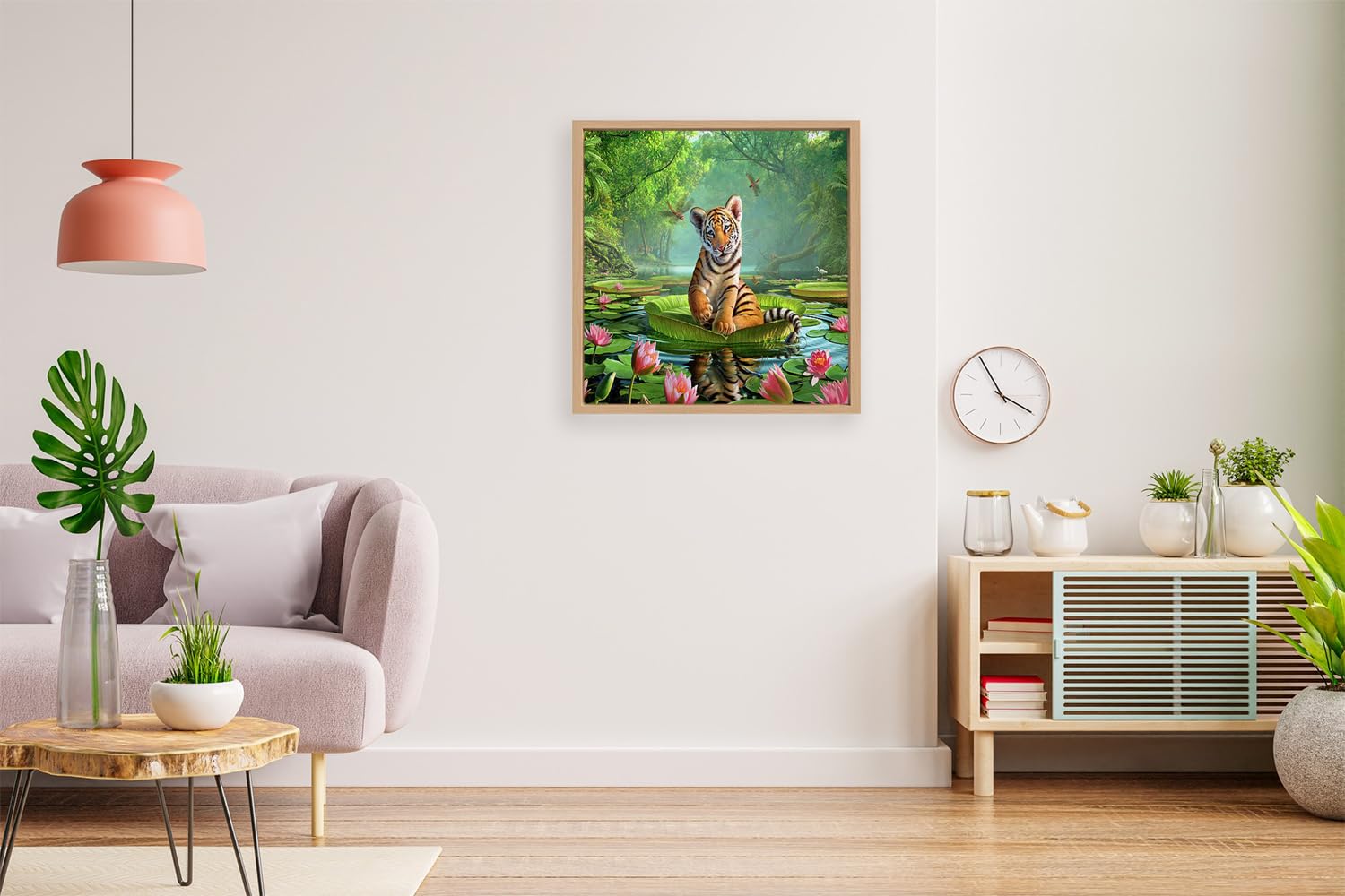 VERRE ART Printed Framed Canvas Painting for Home Decor Office Wall Studio Wall Living Room Decoration (14x14inch Wooden Floater) - Tiger Lily 2