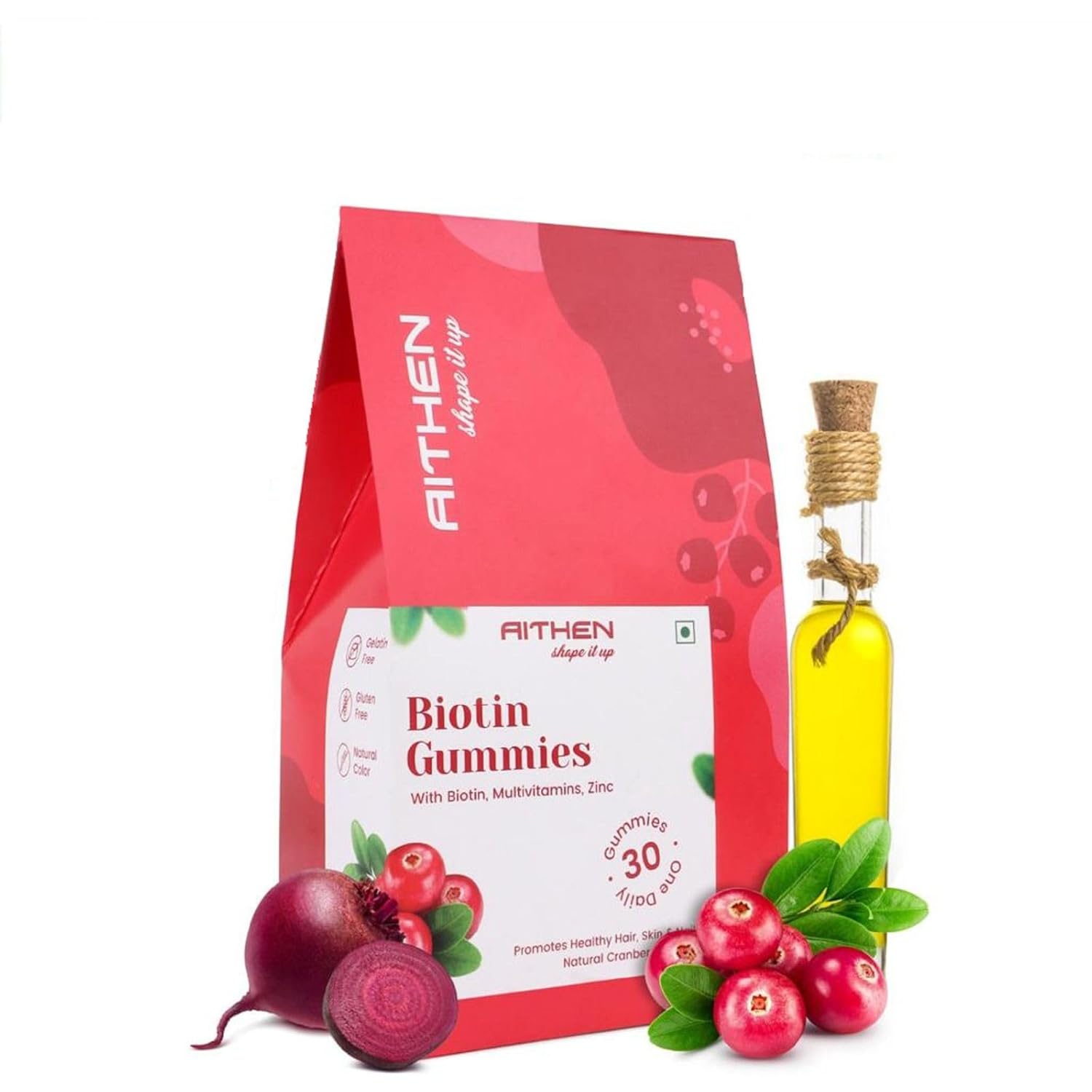 AITHEN shape it up Biotin Hair Gummies (30 Day Pack) For Women & Men | For Healthy Hair Growth, Skin Glow & Strong Nails | Minimizes Hair Loss | Boosts Hair Volume & Hair Health AITHEN shape it up Biotin Hair Gummies (30 Day Pack) For Women & Men | For Healthy Hair Growth, Skin Glow & Strong Nails | Minimizes Hair Loss | Boosts Hair Volume & Hair Health