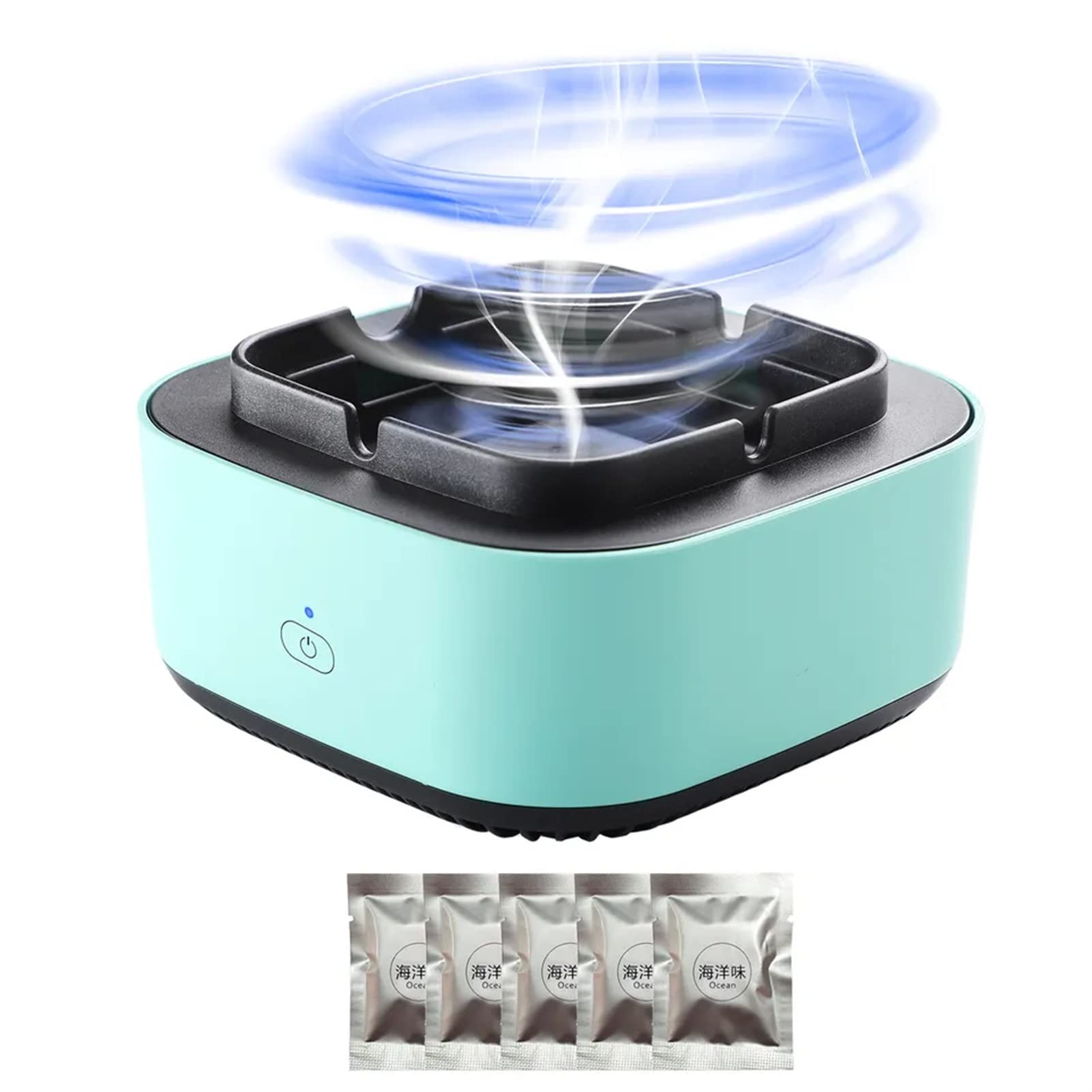 TOBSDSmart Ashtray Eliminate second-hand smoke ion purifier with USB charging cable for home, office, car (Color : Green)