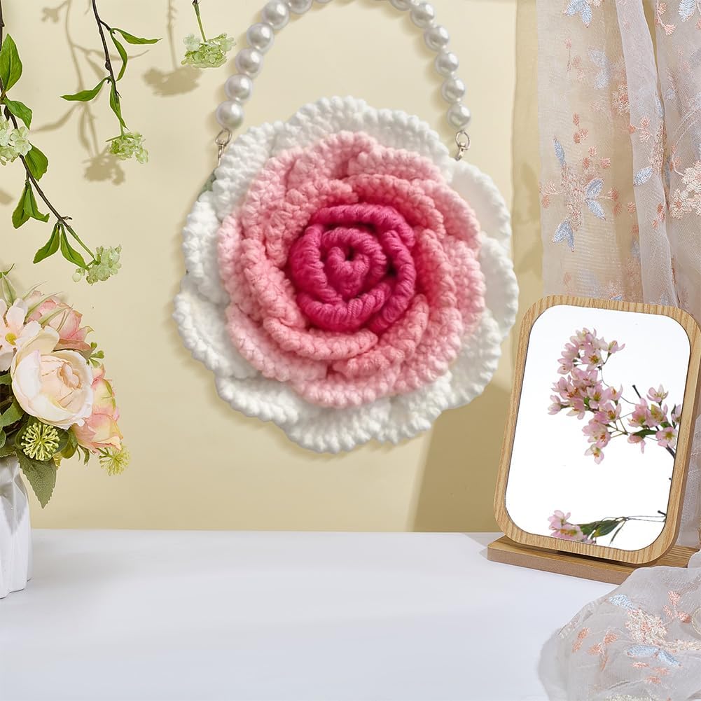 FREEBLOSS Rose Crochet Bag Kit with Video Tutorials Knitted Rose Handbag Crochet Kit for Beginners Adults Handmade Bags for Gift Adult Crafts Projects