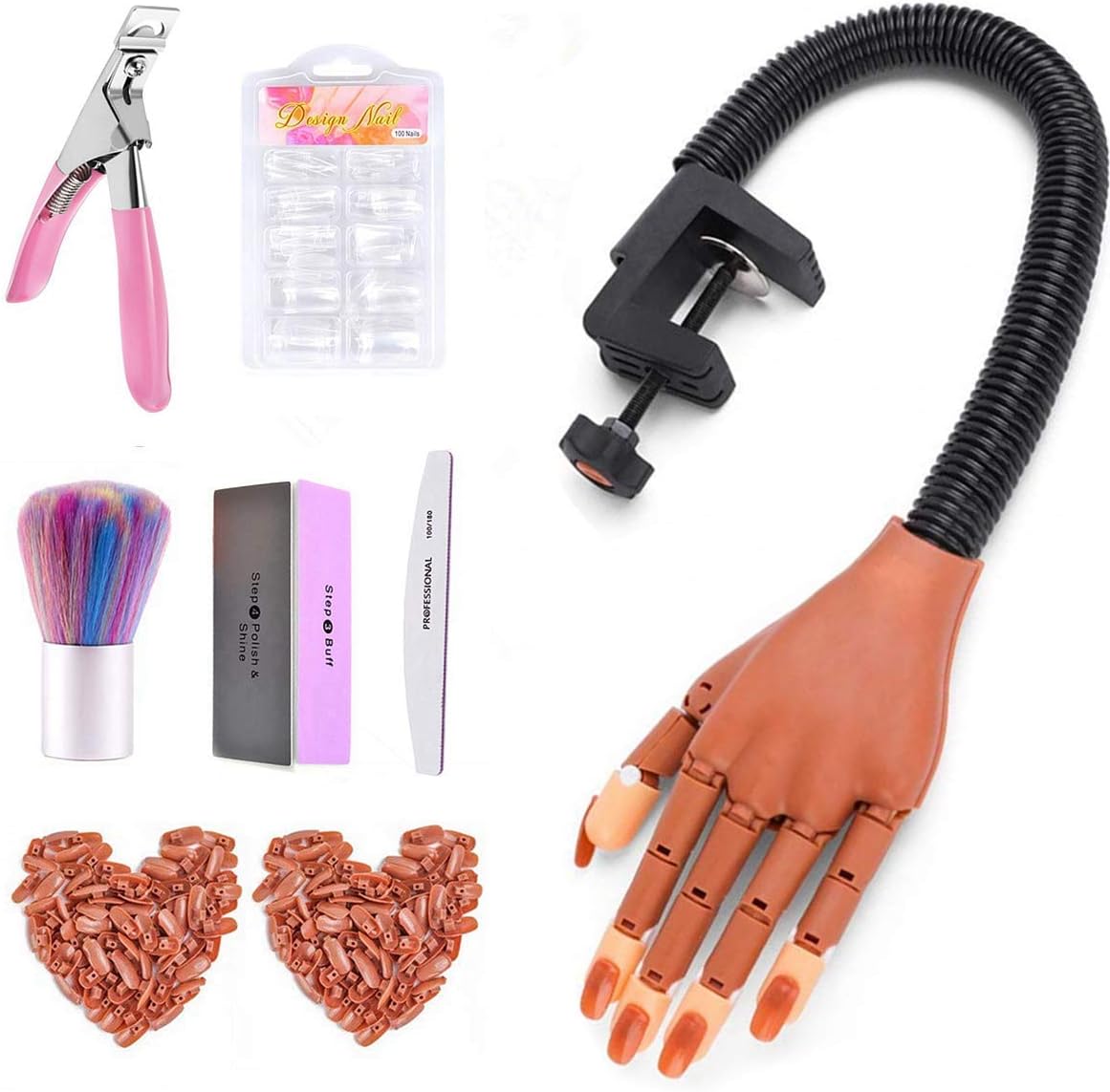 Acrylic Nail Practice Hand with Movable Fingers and Training Kit