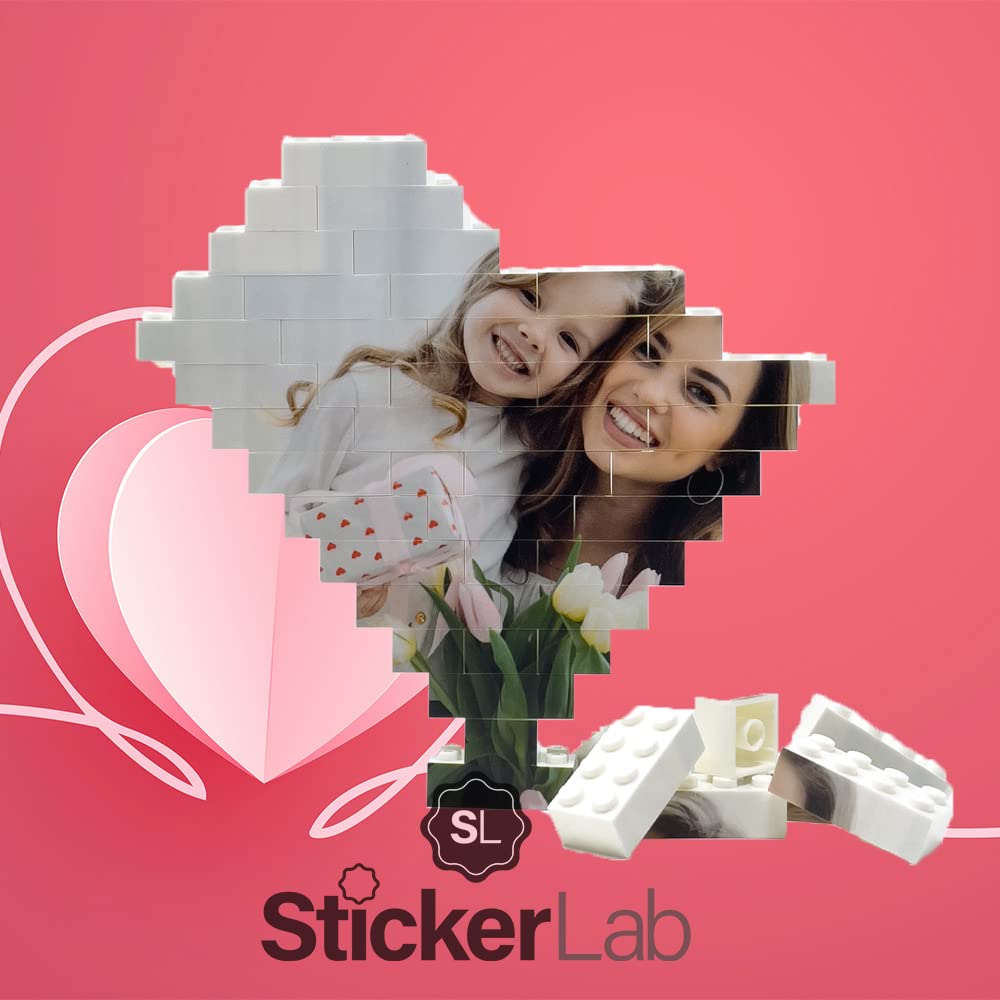 StickerLab Cuore in Mattoncini Regali Personalizzati, Made in Italy - Idea Regalo Personalizzata - Stampa Foto, Regali Personalizzabili - Festa della Mamma, Anniversario, San Valentino - 16x16cm