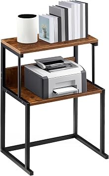 TUKAILAi 3-Tier Desktop Printer Stand, Multi-Purpose Desk Organizer Storage Shelf, Home Office Bookshelf Printer Shelf for Fax Machine, Scanner, Small Space Rustic Brown