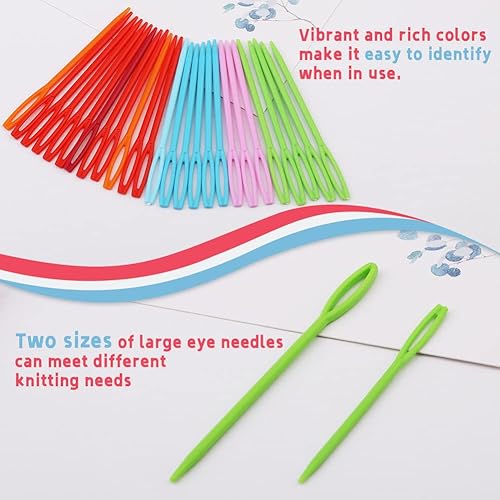 Miniatura 10 de LUNARM 50 agujas de coser de plástico, agujas de hilo de plástico de ojo grande con caja, agujas de plástico de 2.8 in2.76 pulgadas para hilo y