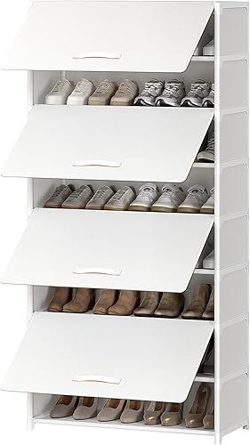 Miniatura 18 de Zapatero de 3 niveles con puerta, gabinete de almacenamiento de 12 pares de zapatos con estantes de plástico, organizador para armario, entrada,