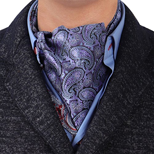 Epoint Mens Cravats Purple Patterned Self Day Ascot Woven Silk Era1B04B Medium Purple,Sky Blue,Black #TOP12