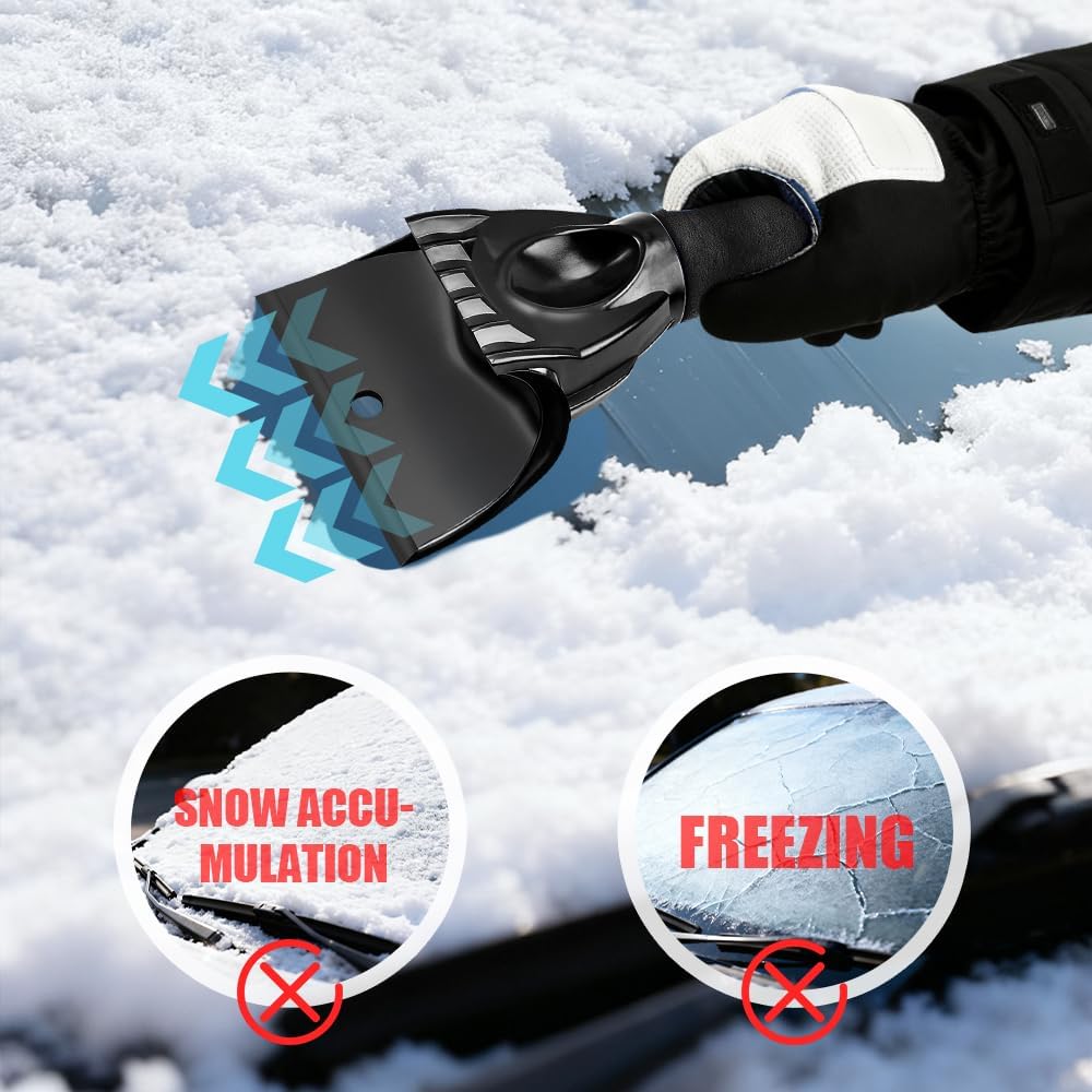 Ice Scraper for Cars and Small Trucks, Ice Scrapers for Car Windshield, Auto Snow Removal Tool with Ergonomic Foam Grip, Auto Windshield Plastic Snow Shovel for Truck Home Window (Black)