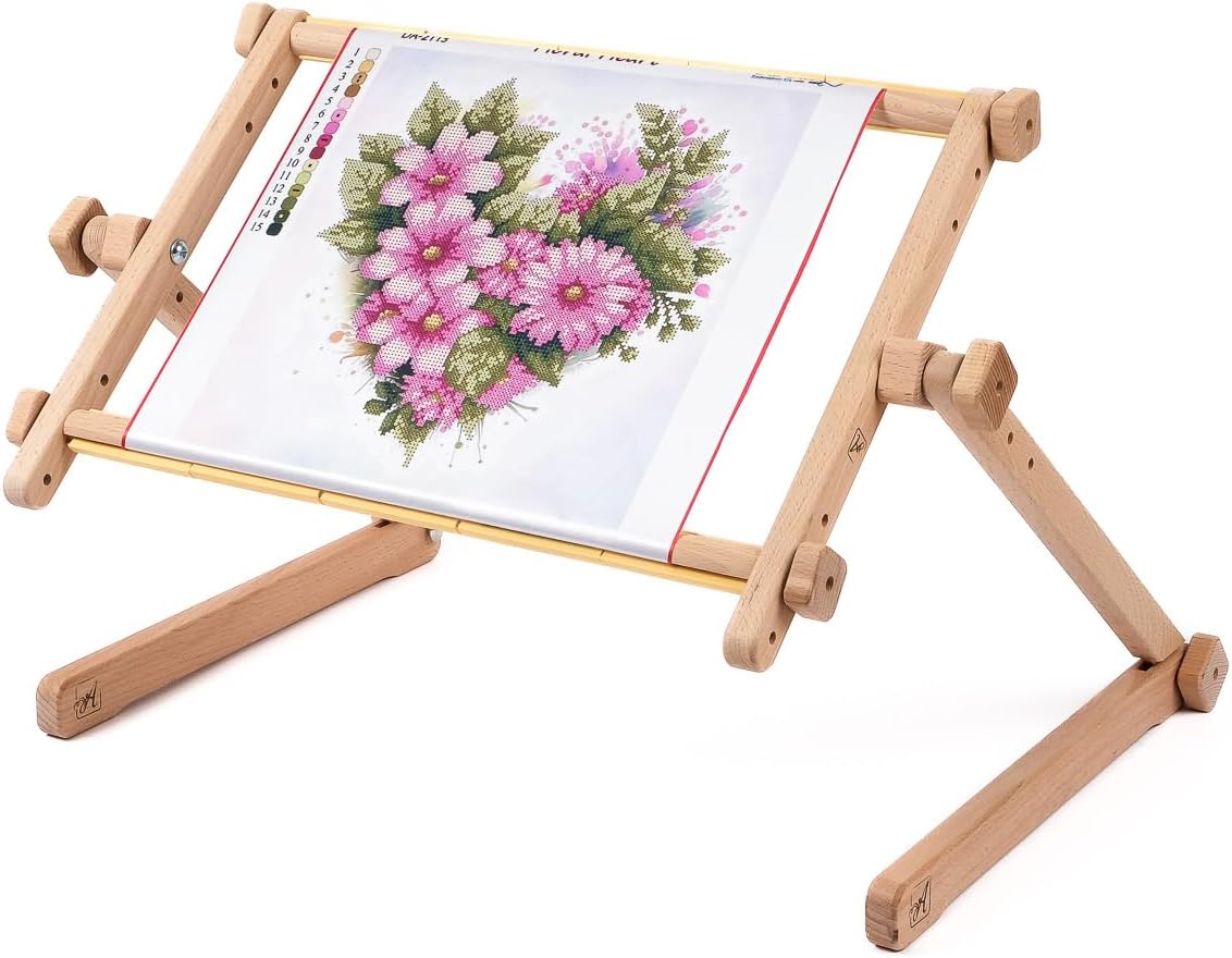 Needlework Table and Lap Hands-Free Stand with Adjustable Frame Chaffinch Tapestry Cross Stitch Embroidery Frame Holder (Beige, 13.7" x 18.8")
