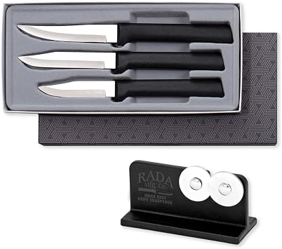 Rada Cutlery Paring Knife Galore Gift Set (G201) with Quick Edge Sharpener (R119), 3-Piece Knife Set and Knife Sharpener, Sta