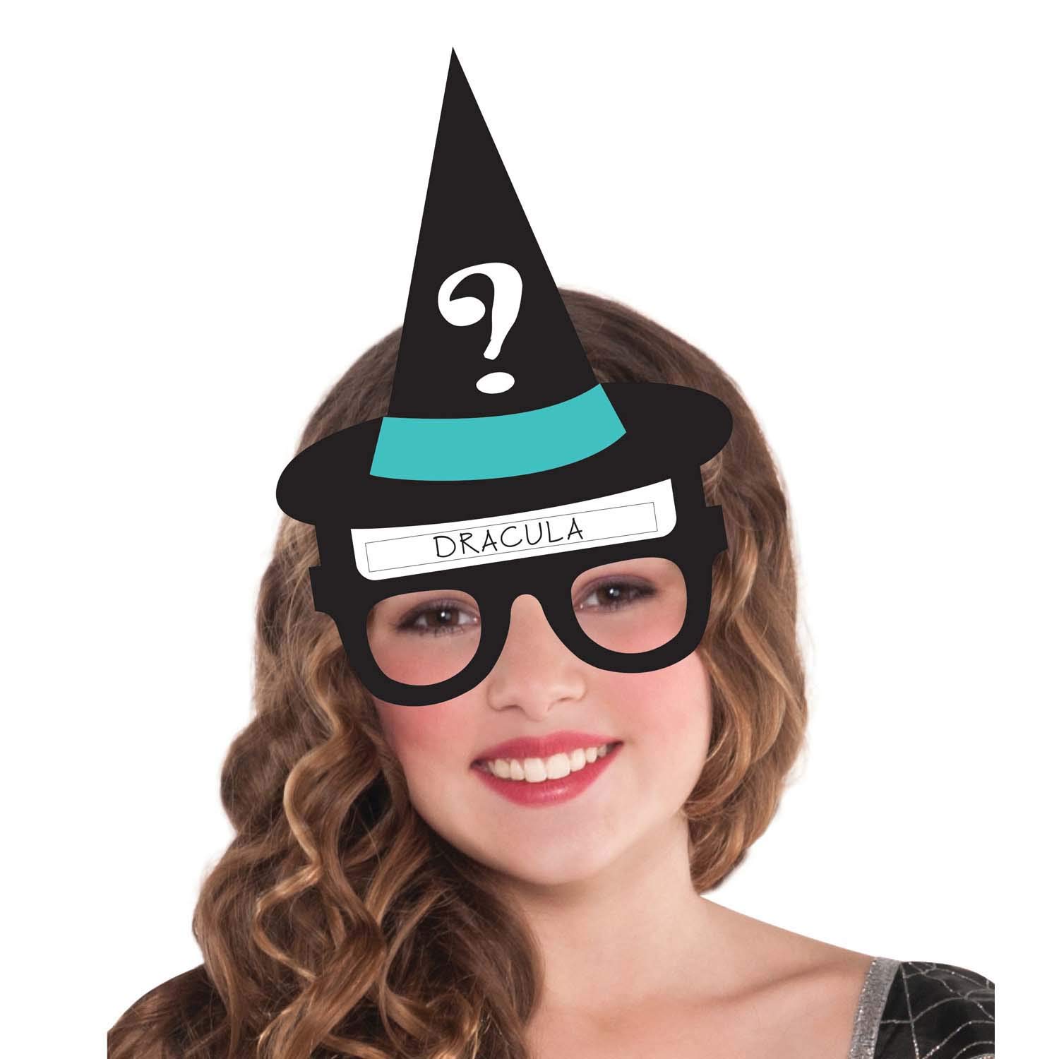 amscan9907461 Hallo-ween Friends Game-6x Glasses, 24x Stickers Witch Hat Halloween Guessing Game-2 Pcs, Multicoloured