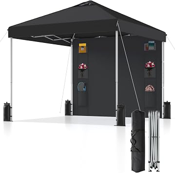 10x10 Pop Up Canopy with Sidewalls, Instant Heavy Duty Canopy Tent for Parties, Events, Camping, One Person Setup - Black