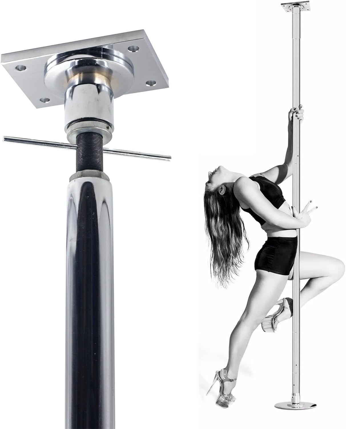 AYCDL Pole Dancing Pole for Home Static Dancing Pole 2.24m-3.8m High Stripper Pole for Clubs/Home, Spinning Static Dance Pole Set, Loads 200kg 45mm Spinning Dance Pol,Silver-3.2M-3.7M/10.5ft-12.2ft