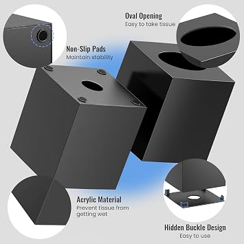 Tissue Box Holder, Acrylic Tissue Box Cover, Square Box of Tissues, Napkin Holder, Tissue Box Covers (Black 1)