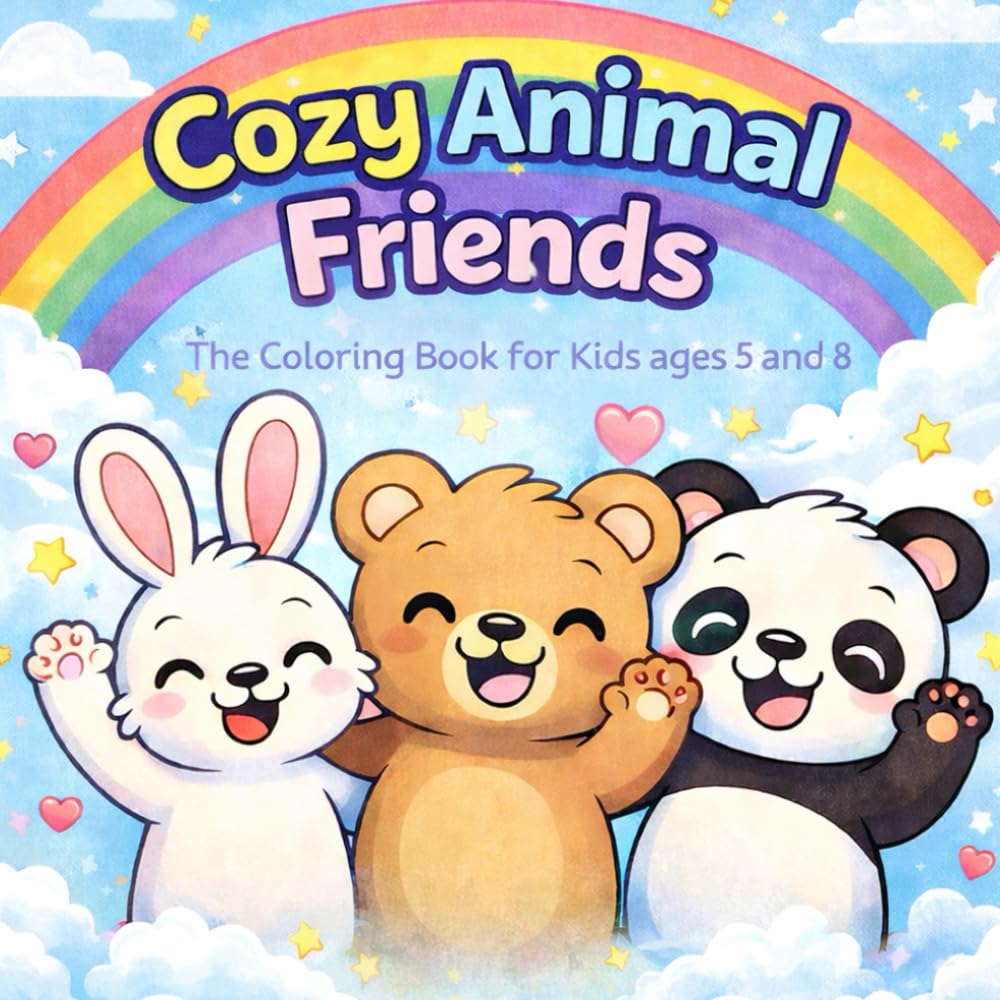 Cozy Animal Friends: Cute and Easy Coloring book for kids ages 5-8