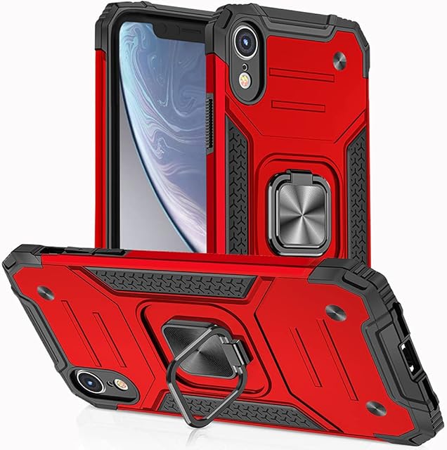 Cuoqing iPhone XR Case, iPhone XR Cases 360°Military Grade Rotatable Kickstand Hard Rubber Bumper [Shockproof] Protective Phone Cover Cases for iPhone XR,Red