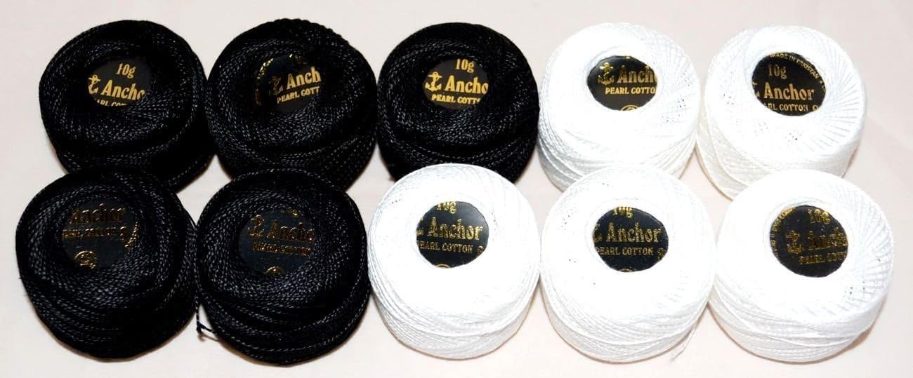 10 White & Black Anchor Crochet Cotton Embroidery Thread Balls *Size no