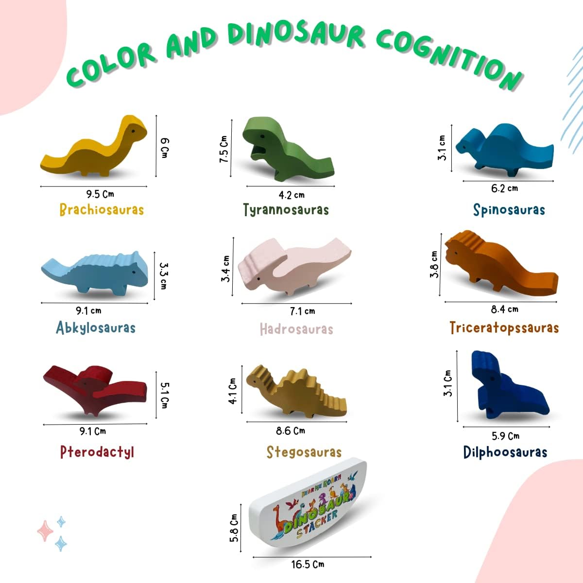 THE FUNNY MIND Dinosaur Wooden Stackers Toys for Kids, Wooden Stacking Blocks and Tower, Dinosaur Puzzles for 3, 4, 5, 6, 7, 8, 9, 10 Years Age Child, and Toddler| Stacking Toys for Kids and Adults 4