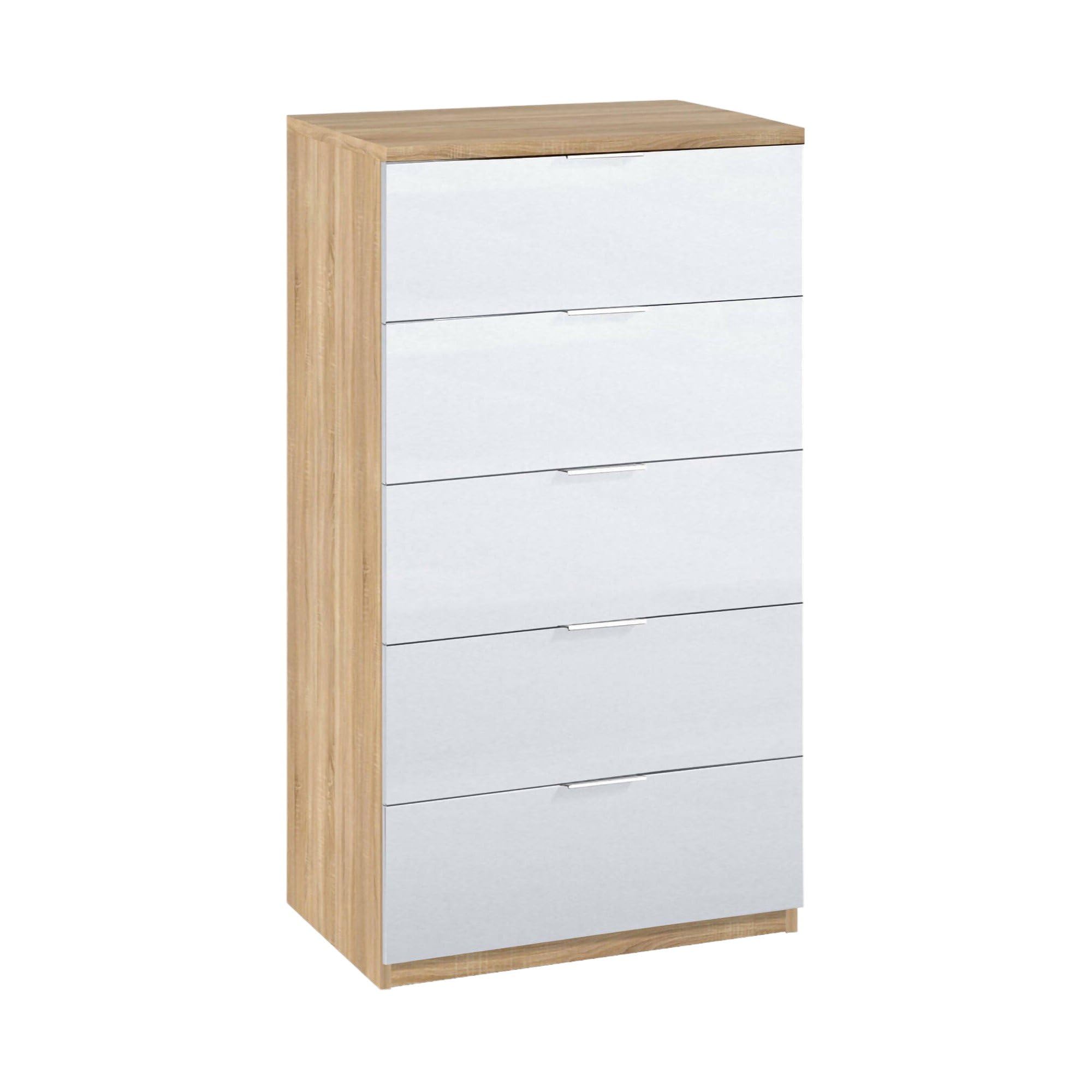 Dmora - Cassettiera Mesquite, Settimanale a 5 cassetti, Mobile Comò per camera da letto, Settimanale moderno, 60x40h110 cm, Rovere e Bianco