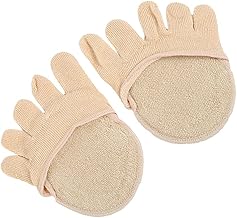 Xectes Women's Toe Toppers Five-Finger No Show Invisible Breathable Toe Separated Socks - Front Palm Foot Pain Pad Soft Half Socks - Beige - 1 Pair