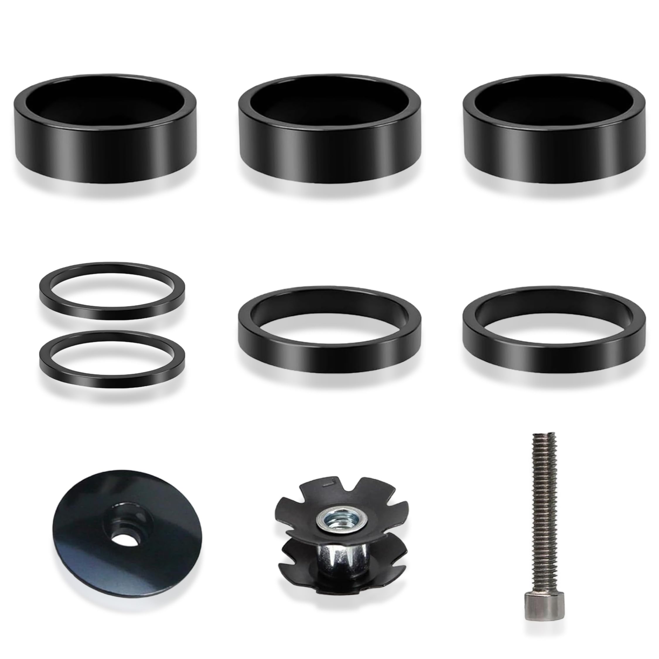 HAFRILY Fahrrad Lenker Spacer Set,Aluminiumlegierung Fahrrad Vorbau Spacer für Rennrad 11/8 Mit Steuersatzkappe Ahead Gabel kralle MTB Steuersatz Abstandshalter 2mm/5mm/10mm (10 Stück) Sport & Freizeit