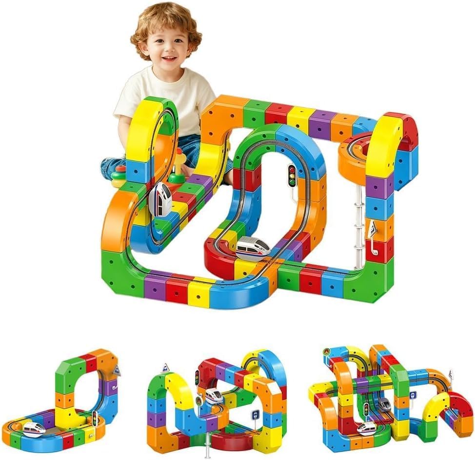 Miniatura 7 de Juego de tren eléctrico klick Rail 2026, 159 piezas, pista de carreras flexible con 1 automóvil, juguete de aprendizaje 3D que desafía la gravedad,
