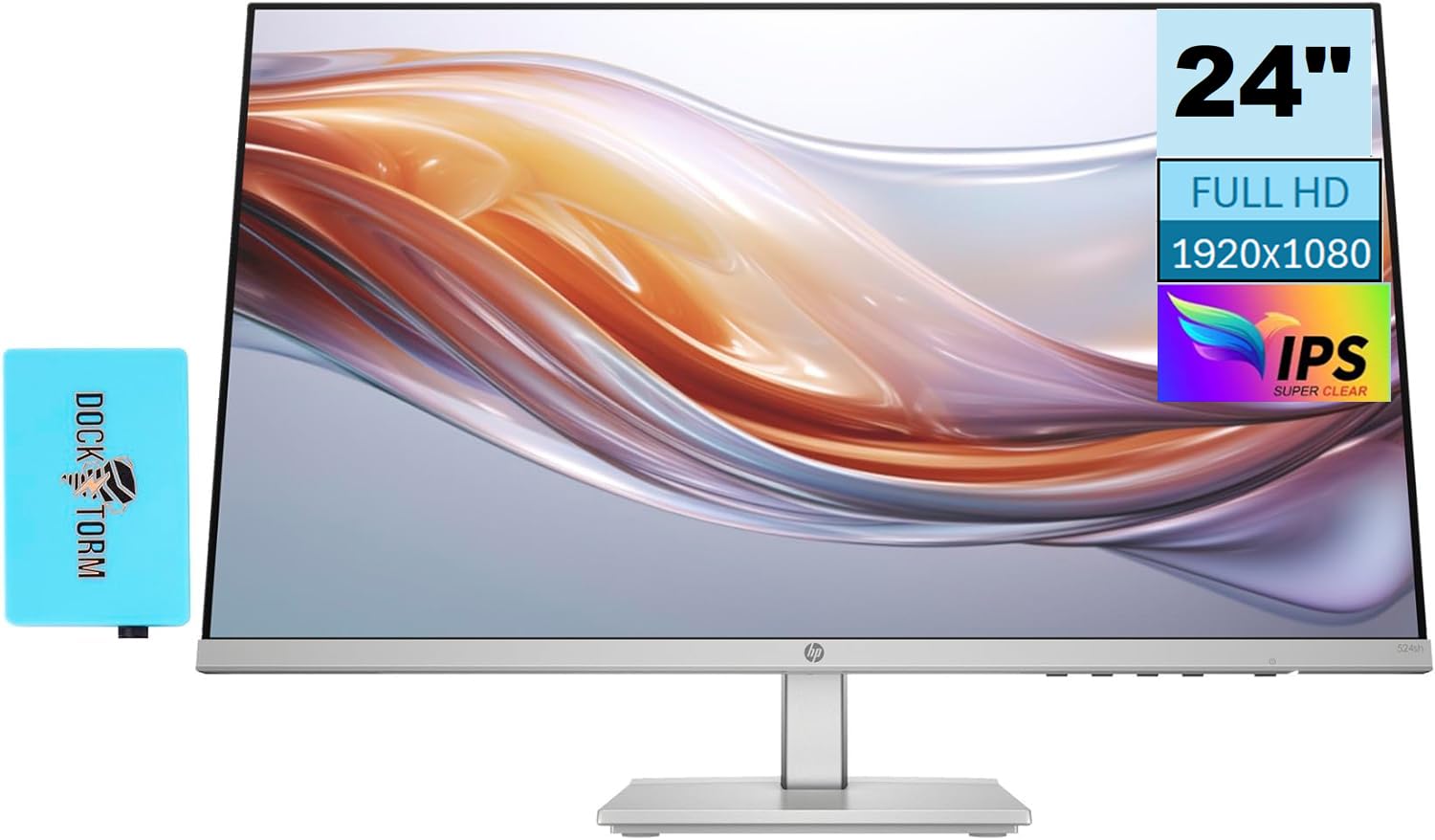 HP Series 5 524sh Monitor 94C19AA#ABA (Replaces M24h) with Docztorm Dock, 24" FHD IPS (1920x1080) Display, 1x HDMI, Flicker-Free, Ideal for Home & Business, Black/Silver (2025 Latest Model) (Renewed)