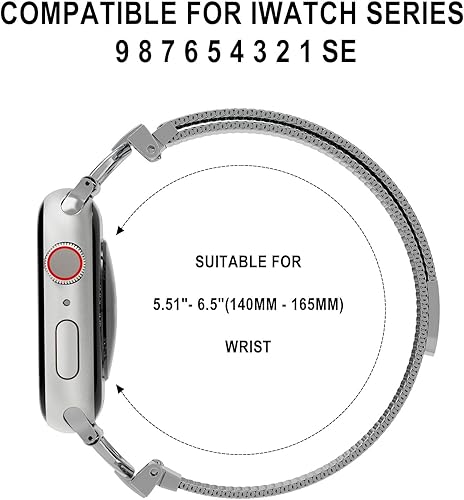 Miniatura 5 de Compatible con Apple Watch Band de 1.496, 1.575 y 1.614 pulgadas, correa delgada de malla de acero inoxidable con cierre magnético, para iWatch SE y