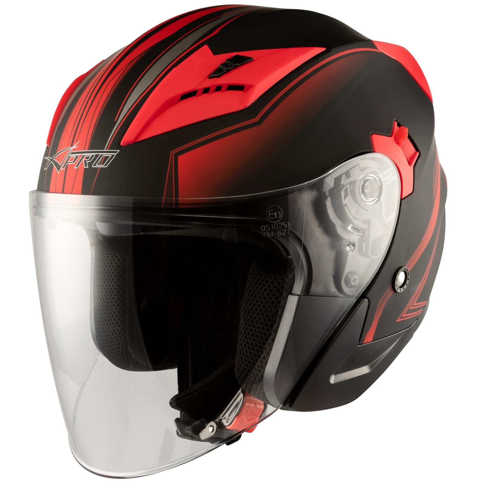 Casque Jet Moto Scooter Double Visière Certificat ECE 22-06 Noir Matt Rouge XL