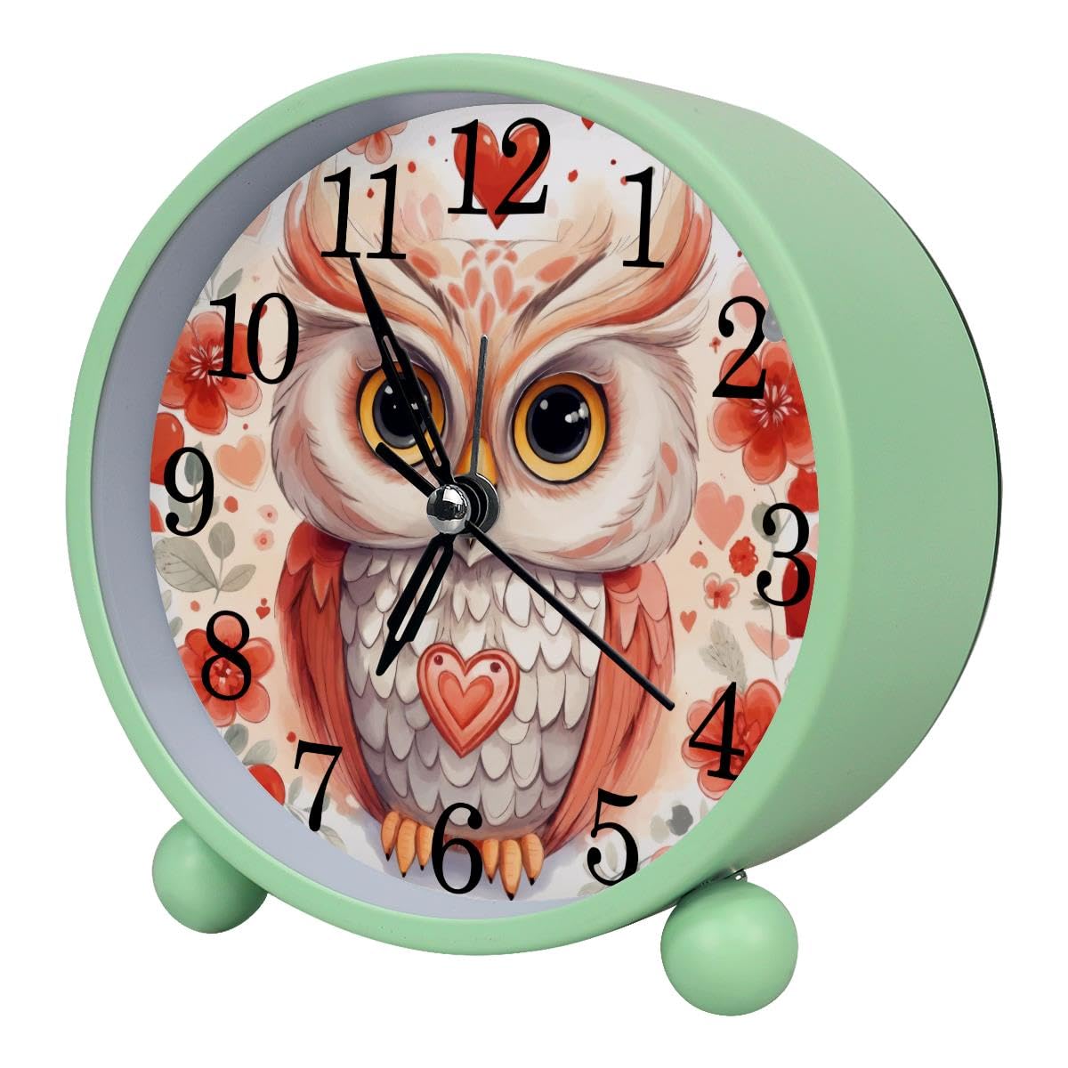 Luoweisi Alarm Clock Pink Owl Hearts, Silent Non-Ticking with Night Light
