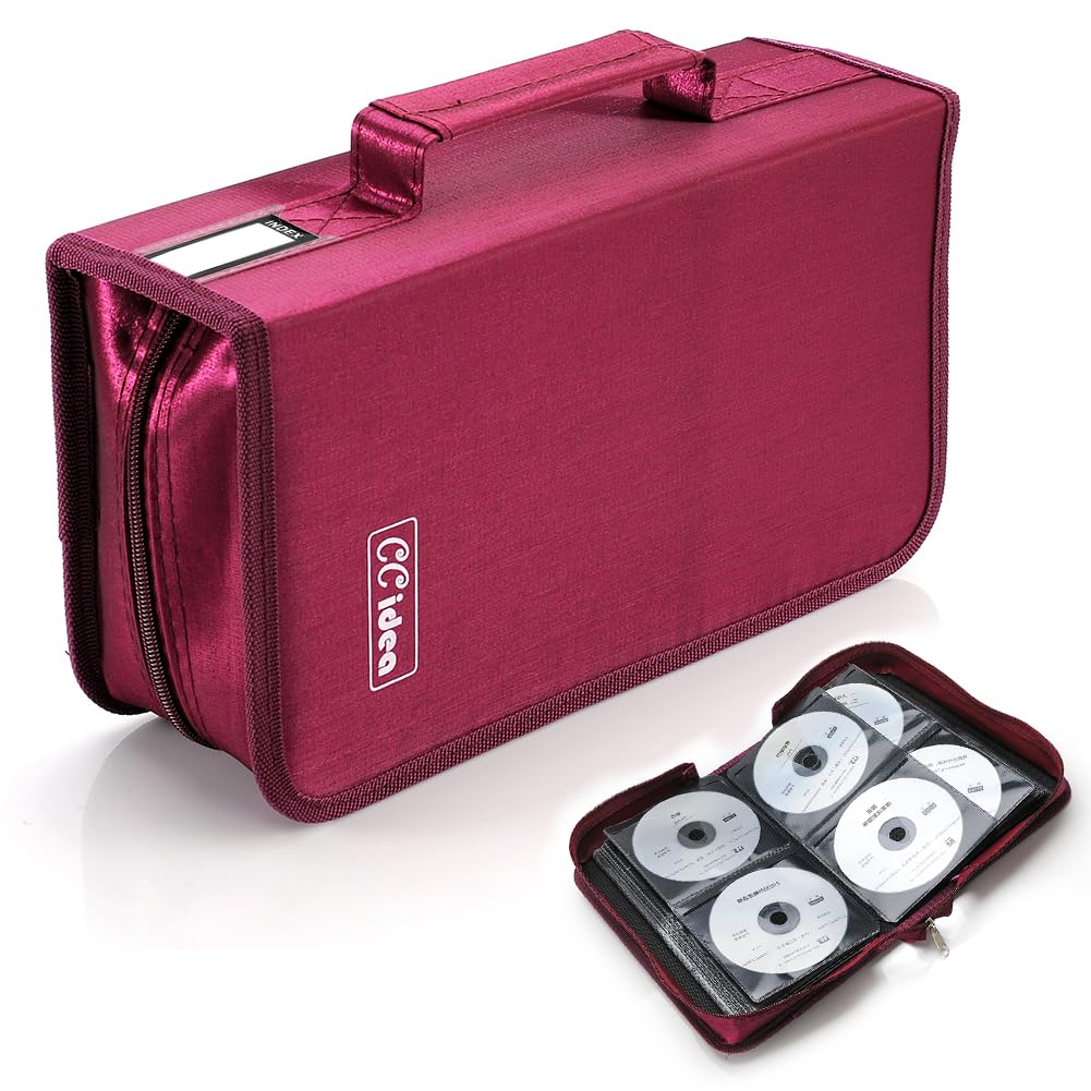 CCidea CD Case DVD Storage Holder, 128 Capacity DVD Cases Organizer CD Plastic Protective Carrying Binder,Portable Cd Wallet for Home Travel (Red), 128-red, L11.4 xW 6.4 x H3.5 INCH, Beauty Case