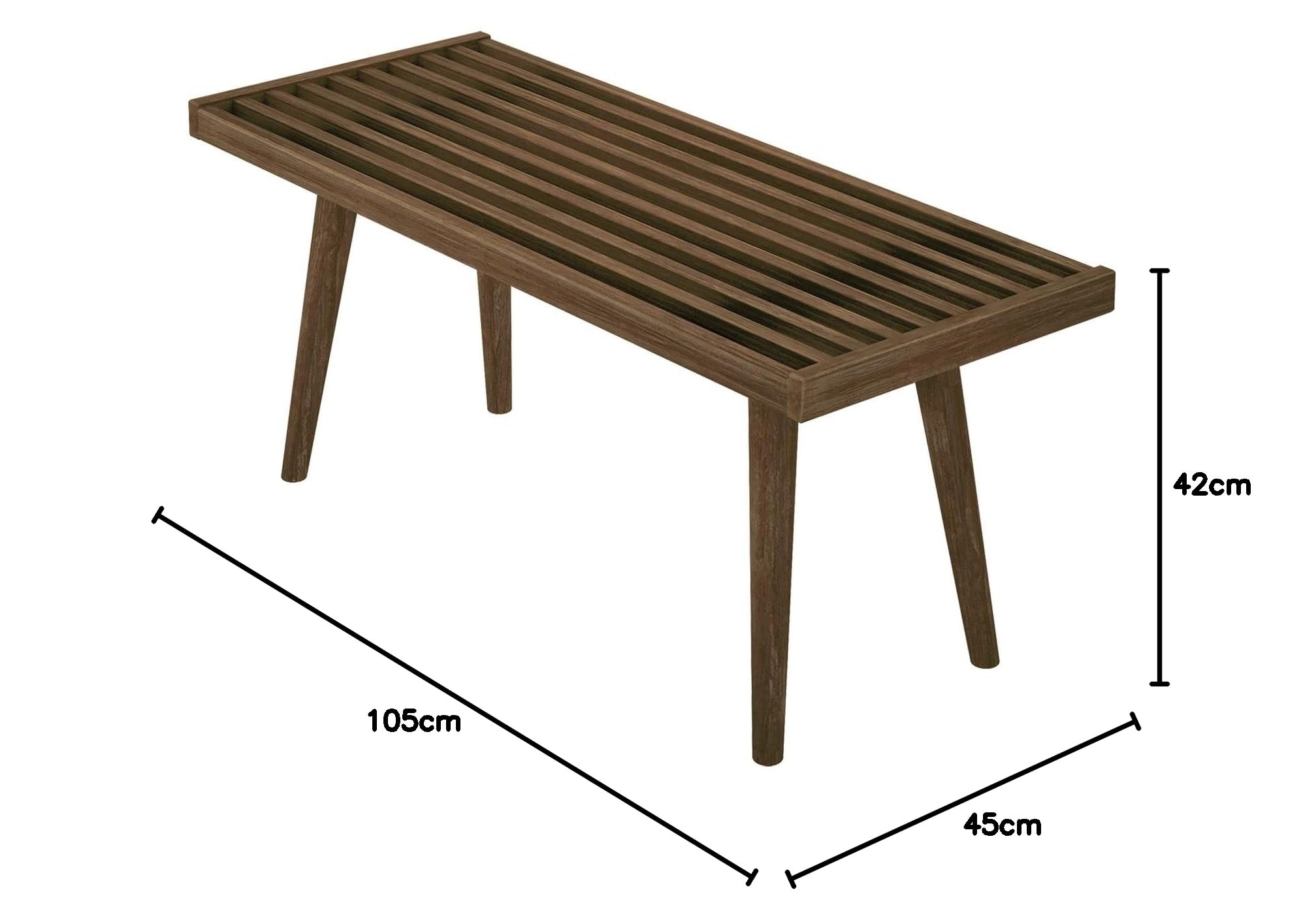 Maxwood Furniture Mid-Century Einzel-Holzsitzbank für Eingangsbereich, Walnuss, 10478 mm