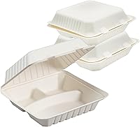 Vista 10 de Recipientes de comida para llevar con un solo compartimento 100% compostable, 6 x 6 pulgadas. 25 envases, bagazo desechable natural, biodegradable