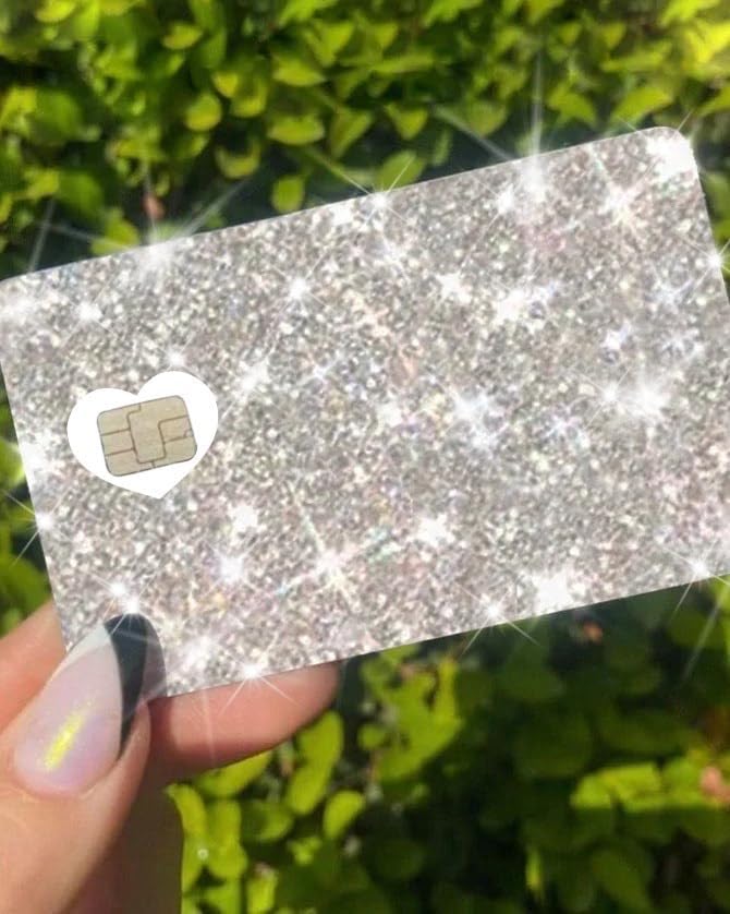 ExotixCard The Original Reflective Sticker Ultra Bling Debit - Credit Card Skin Shiny Removable Cover Especially Bright Back Information, No Bubble, Waterproof Card Cover Silver Heart Love Ice