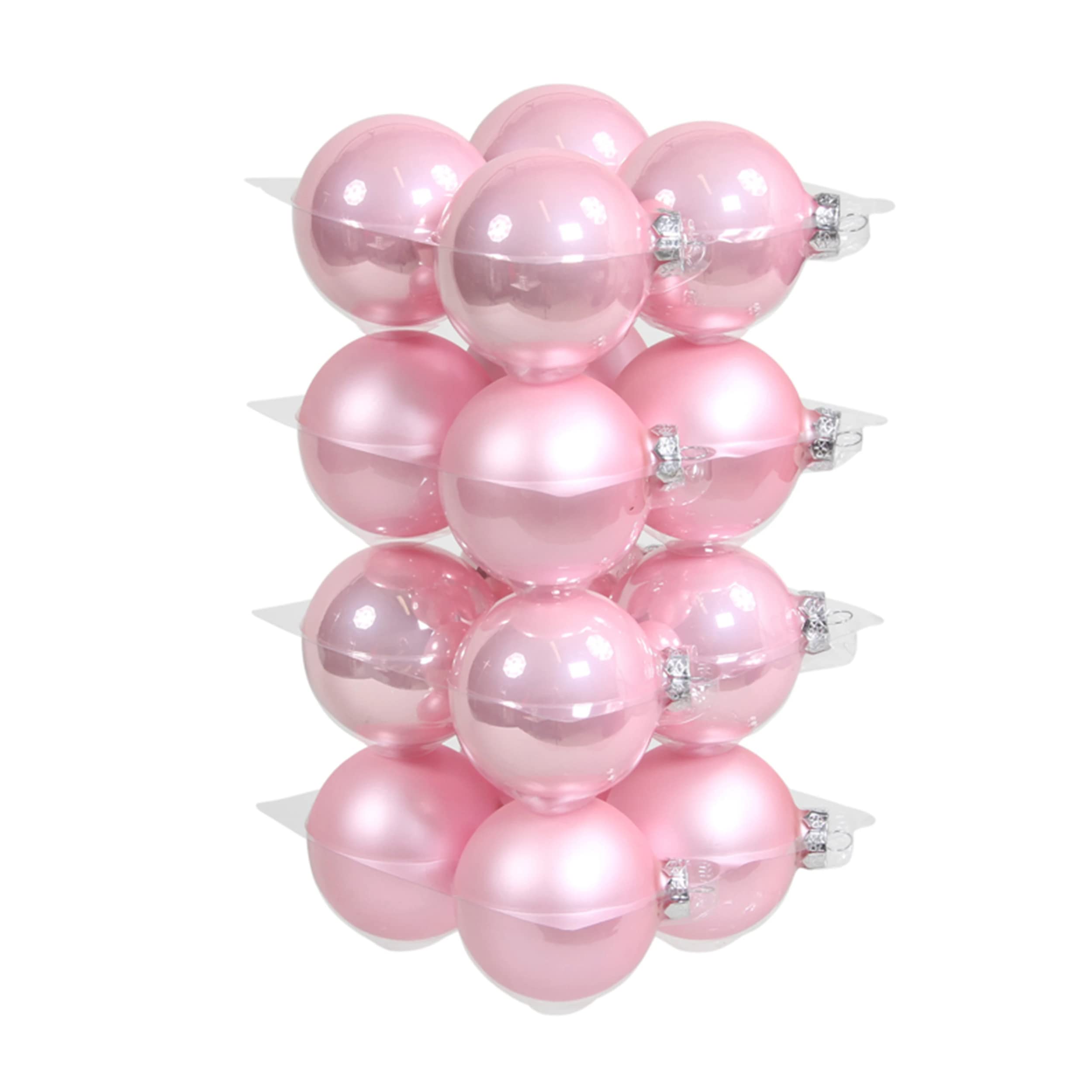 Boules pour sapin de Noël en verre rose de 80 mm en lot de 16 pièces pour fêtes