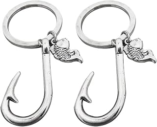 VALICLUD 2 pcs Dia dos Pais Chaveiros Liga Fishhook Key Todais Pendurado Ornamentos Creative Fish Chaveiro (Prata Antiga)