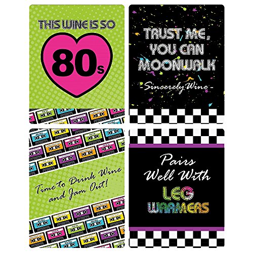 80'S Retro - Totally 1980S Party Decorations For Women And Men - Wine Bottle Label Stickers - Set Of 4 #TOP5